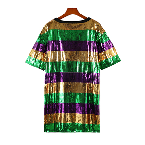 Stock Party Dress <strong>Festival</strong> Celebration <strong>Shirt</strong> Crew Neck Sequin Purple Yellow Green <strong>T</strong> <strong>Shirt</strong> for Woman Mardi Gras Apparel Holiday - Product Image 2