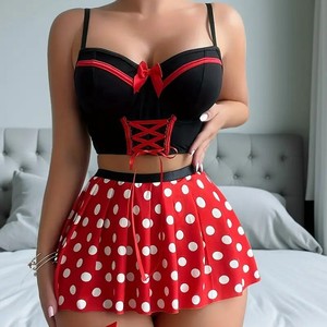 Conjunto de Lencería Sexy y Erótica de Dos Piezas con Falda Corta Roja de Lujo para Mujer, Ideal para Fiestas Nocturnas - Product Image 1