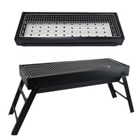 Barbecue au charbon de bois pliable moderne en acier inoxydable noir DAPHYLA, sécurité des flammes, utilisation facile, table de cuisson amovible