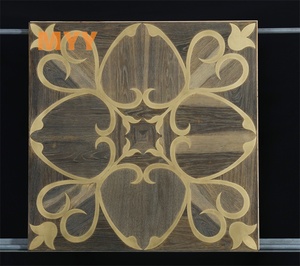 <span class=keywords><strong>Parquet</strong></span> en teck et bois de rose avec incrustations en laiton, design géométrique en bois <span class=keywords><strong>exotique</strong></span>, couche supérieure de 4 mm, 600x600 mm, installation flottante pour l'élégance et le luxe - Product Image 3