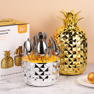 Ensemble de couverts de luxe pour mariage, style occidental classique moderne, en acier inoxydable, 24 pièces, avec étui en forme d'ananas - Product Image 2