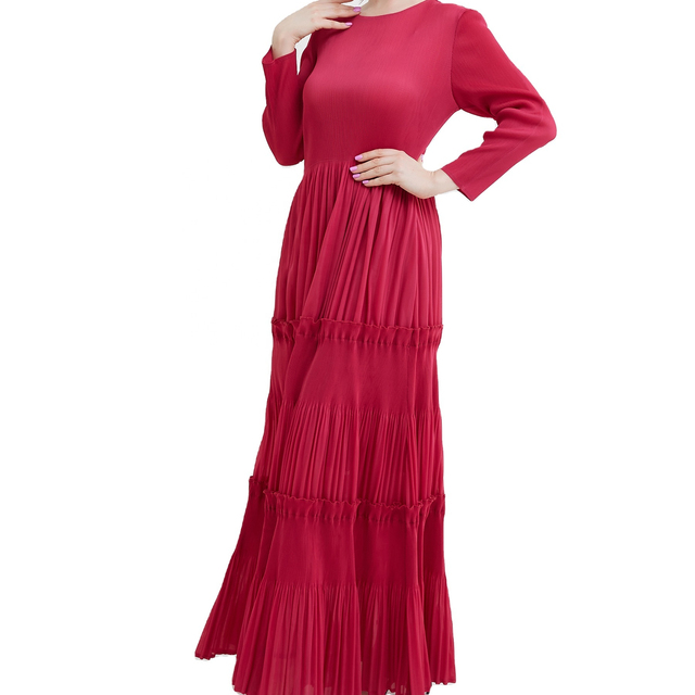 High Quality Robe Pour Femme Luxury Pleated Long Sleeve Women's Dresses for Church Party Plus Size Red Elegant Vestidos Casuales
