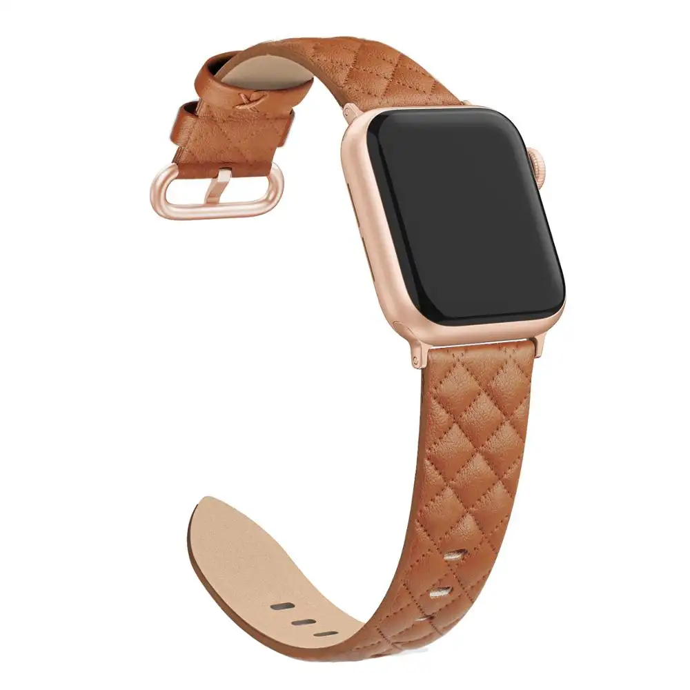 Quilted Genuine Leather Strap For Apple Watch Band 38mm 40mm Diamond pattern 22mm width Leather Band Replacement Strap