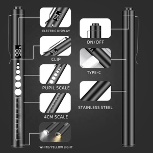 Đèn pin y tế nguồn sáng kép Màn hình hiển thị nguồn bằng thép không gỉ với bóng đèn LED có thể sạc lại Đèn pin đồng tử miệng màu vàng và trắng - Product Image 2