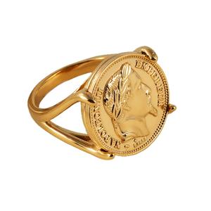 Bague de Mode Rétro Européenne Américaine en Acier Inoxydable pour Homme, Pièce Souvenir <span class=keywords><strong>Napoléon</strong></span> Plaqué Or, Style Punk Tendance Bohème Gothique - Product Image 5