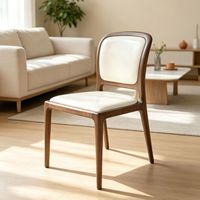 Chaise de salle à manger haut de gamme en bois massif avec dossier, assise en cuir souple, accoudoirs ergonomiques, chaise en bois pour la maison et les restaurants, couleur noyer