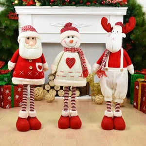 Mainan patung natal anak, boneka natal ukuran besar dapat ditarik Santa Claus, manusia salju, mainan rusa besar, hadiah Natal untuk anak-anak