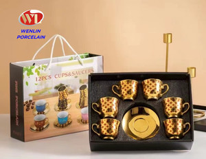 Elegant <strong>Arabian</strong> Turkish Ceramic Coffee Cup and Saucer 12pcs or 24pcs Customized Design Porcelain <strong>Tea</strong> <strong>Set</strong> - Product Image 1