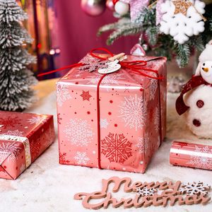 Maypluss <b>Pink</b> Christmas Wrapping Paper Roll 17in X 33ft Reversible Snowflake Design Gift Craft Packaging - Product Image 5