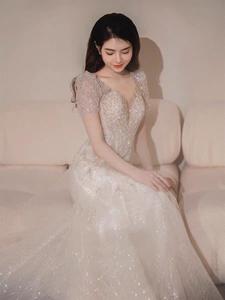 Vestido de Noche de Lujo con Cuello en V, Estilo Princesa, Talla Grande, Vestido Blanco <span class=keywords><strong>para</strong></span> <span class=keywords><strong>Boda</strong></span> <span class=keywords><strong>Civil</strong></span> - Product Image 2