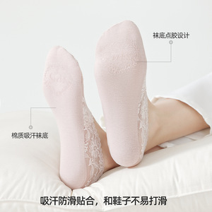 2026 Spring/Summer Deep-Cut Ice Silk <b>Lace</b> Invisible Stockings Women's Cotton Sole Floral Pattern Deep-Cut Canvas Shoes Outfit - Product Image 4