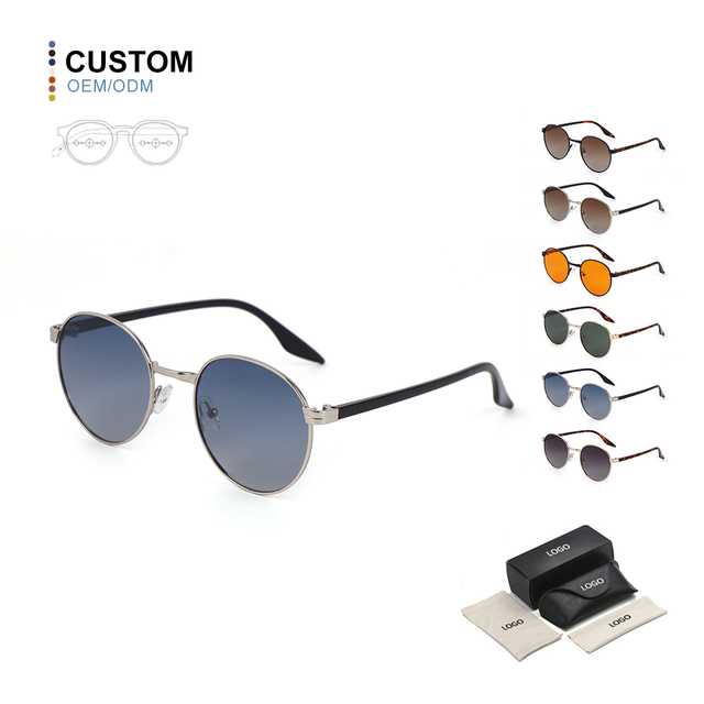 Sunglasses New Fashion Custom Logo China Wholesale Metal Men Gradient Polarized Lens Sunglasses Round Frame Sunglasses
