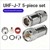 Connecteur coaxial UHF mâle premium, lot de cinq, PL259, à sertir et à souder pour câble RG8/RG213, en laiton nickelé, droit, 50 Ohm