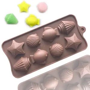 371 8 Gat 3D Leuke Sea Fish Shell Mold Fondant Chocolade Snoep Mallen Cupcake Bakken Siliconen Mal Diy Cake Decorating gereedschap