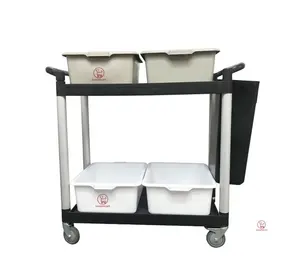 2 Tier Sector-Tubes Gray /Black Colour Stable Plastic Service Cart Food Serving Trolley for restaurant hot sale Utility Cart