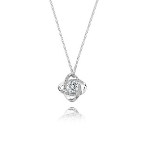Collier pendentif en zircon brillant avec trèfle à quatre feuilles cadeau en acier inoxydable à la mode pour fille meilleure amie Style étoile éternelle - Product Image 1