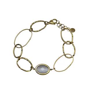 สร้อยข้อมือแฟชั่นแบบโซ่เคลือบทอง PVD สแตนเลสสตีล 316L ดีไซน์หินรูปไข่ ทนทาน เป็นมิตรต่อสิ่งแวดล้อม - Product Image 1