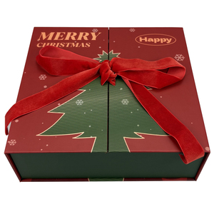Scatola di Lusso Rigida in Carta Eco-Friendly per Imballaggio con Logo Personalizzato Chiusura Magnetica a Doppia Anta e Nastro per Regalo di Natale - Product Image 1