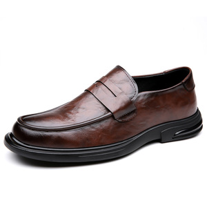 Mocasines de Cuero Marrón para Hombre, Punta Redonda, Suela Suave, Tacón Bajo, Zapatos Casuales de Negocios, Suela de Goma, Hechos en Wenzhou - Product Image 5