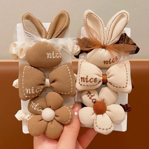 Milk Coffee Color Kids Hair Ties Cute Rabbit <b>Bow</b> Flower Elastic Hair Ropes Soft No Hurt Ponytail <b>Holders</b> Girls Hair Accessories - Product Image 1