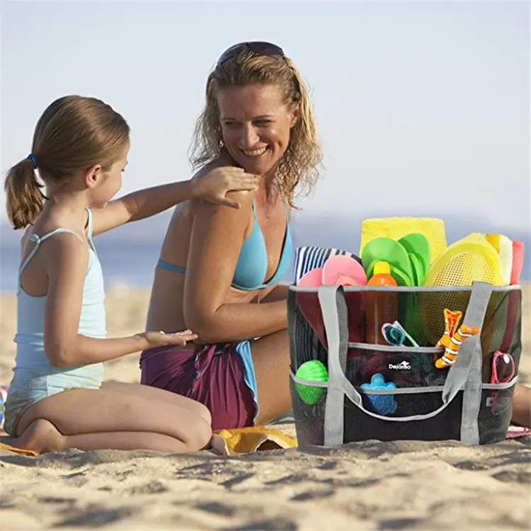 Bolsa de praia de malha de nylon MR Bolsa com grande capacidade dobrável e reutilizável para compras e viagens