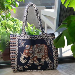 Sac à main fourre-tout tricoté pour femme style national sud-est asiatique motif éléphant - Product Image 1