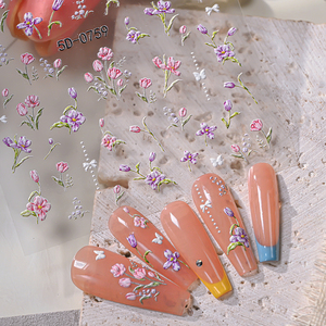 1 autocollant 5D en relief pour ongles, motif fleur rose et violette, tulipe, rose, pétale, décalcomanie adhésive pour décoration d'ongles - Product Image 6