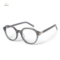 Nouveauté Lunettes Optiques Rondes en Acétate Gris Rétro Style Mode Homme et Femme avec Forme de Visage Diamant