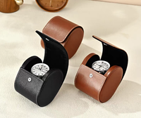 Étui de voyage pour montre en cuir PU, simple, avec fermeture à pression et coussin en velours, vente en gros, logo personnalisé, cadeau