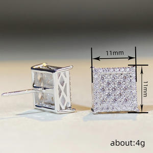 Boucles d'oreilles de luxe en or blanc et diamants, coupe princesse, couleur G, diamants naturels, bijoux de mariage pour femmes, blanc champagne - Product Image 6