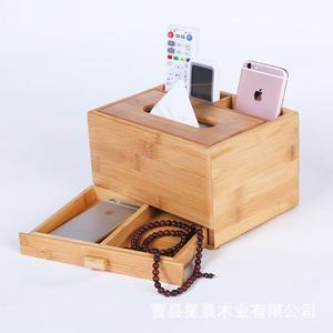 Boîte à mouchoirs en bambou avec tiroir, organisateur de rangement multifonctionnel pour bureau et maison - Product Image 3