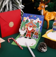 Nouvelle carte de vœux de Noël tridimensionnelle créative avec bénédictions et messages de vacances. Carte Père Noël avec enveloppe.