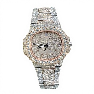 Reloj de Lujo para Hombre con Caja Cuadrada Personalizada de Acero Inoxidable, Esfera de Cristal, Estilo Hip-Hop, Doble Esfera, con Diamantes Moissanite VVS, Cuarzo - Product Image 1
