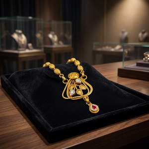 22K Gold Pendant Set Traditional Indian Floral Design CZ <b>Ruby</b> Stone Drops <b>Necklace</b> Set Ethnic Bridal Jewelry Wholesale - Product Image 3