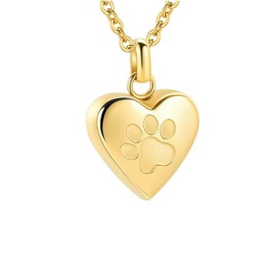Kalung Kenang-kenangan Jejak Kaki Anjing dari Baja Anti Karat dengan Desain Hati, Wadah Abu, Kalung Kremasi Jejak Kaki Anjing - Product Image 1