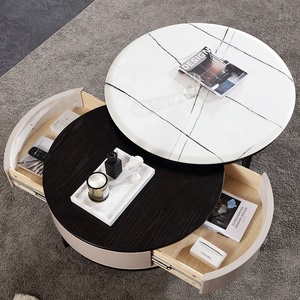 Nouvelle <span class=keywords><strong>table</strong></span> basse ronde moderne en marbre avec rangement, style maison, mobilier de salon, personnalisation en gros, pieds bas - Product Image 2