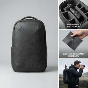 निर्माता कस्टम विश्वसनीय माइक्रोफाइबर चमड़े कैमरा बैकपैक मजबूत फोटो बैकपैक के साथ गियर सुरक्षा के लिए सुरक्षित जिपर बंद - Product Image 1
