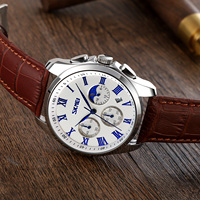 Montre chronographe analogique à quartz SKMEI 9260 de luxe, style sport et vintage, étanche, bracelet en cuir et alliage de 22 mm, phase de lune, pour affaires