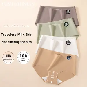 Damen 10A Antibakterieller Maulbeerseiden-Bikini-Slip für den Sommer aus Eisseide, nahtlose Alltags-Triangel-Unterwäsche mit einfarbigem, nicht einschneidendem Bund - Product Image 2