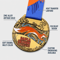Médaille Souvenir Personnalisée Thème Animal en Alliage de Zinc, Finition Émail Or Vieilli, pour Récompense d'Événement de Défi en Plein Air