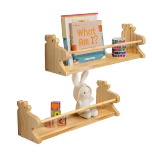 Solid Wood <b>Wall</b> <b>Mounted</b> <b>Shelf</b> For Children's Room Book Storage Rectangle Shape Durable Multipurpose Furniture - Product Image 4