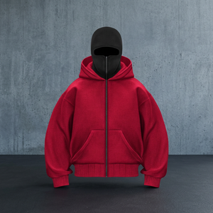 Sudadera con Capucha Roja Extra Grande para Hombre, con Cierre, Estilo Casual para Otoño, Tejida en Algodón, Color Sólido, con Bolsillos - Product Image 1