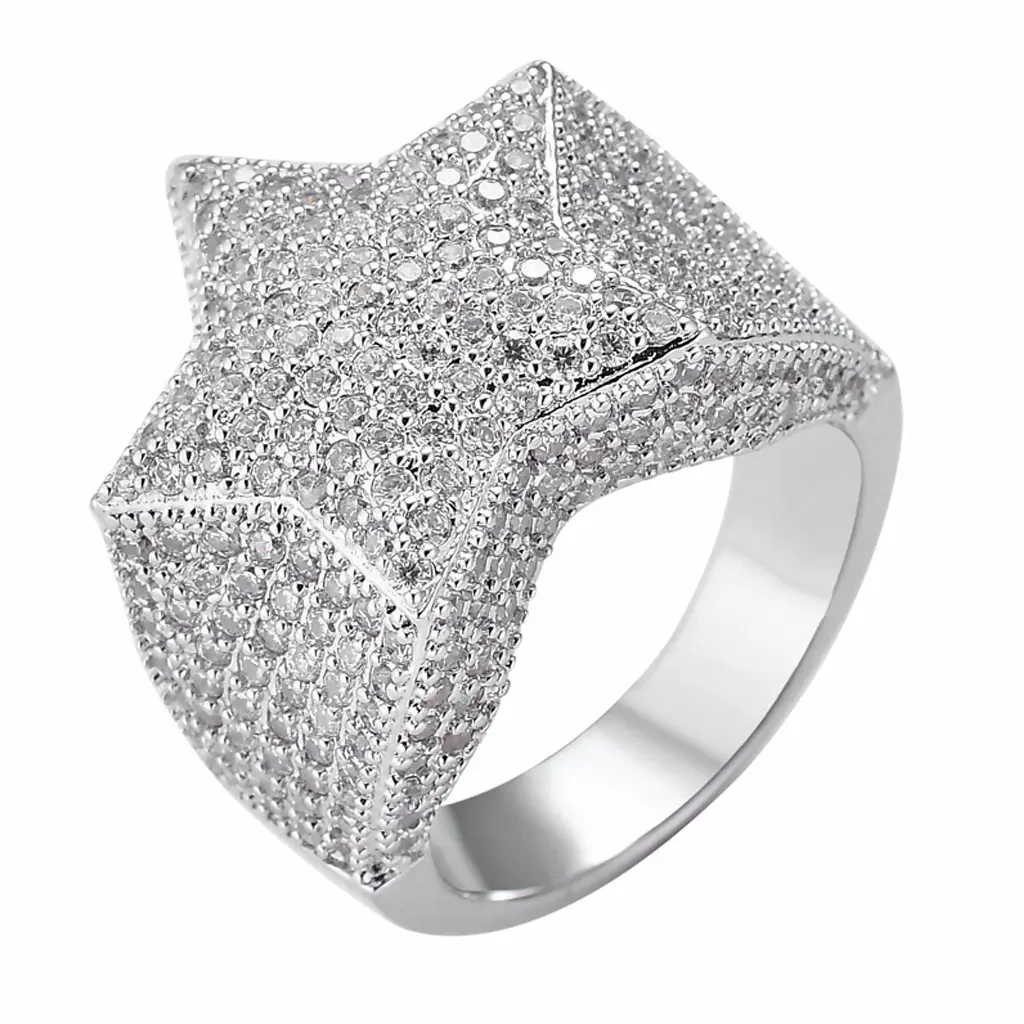 Кольцо в стиле хип-хоп, блестящий Шикарный чехол из 925 стерлингового серебра 14K 18K позолоченные льдом ювелирные VVS синтетический бриллиант звезда розово-кольца
