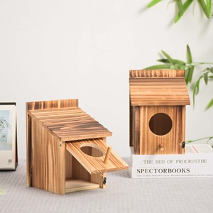 Nichoir en bois rectangulaire couleur bois naturel simple couche pour nidification des oiseaux en extérieur - Product Image 3