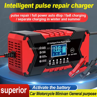 Chargeur de batterie de voiture intelligent Gubang XMT1224 12V 6A avec écran LCD/LED, 90W, réparation par impulsions portable, automatique pour scooter, prise EU/UK