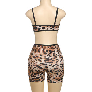 Setelan Wanita Seksi Motif Leopard untuk Klub Malam, Atasan Sling dan Celana Pendek <span class=keywords><strong>2</strong></span> Potong, Pakaian Musim Panas untuk Wanita - Product Image 3