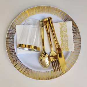 Ensembles de vaisselle assiettes avec couverts ustensiles robustes vaisselle jetable en plastique pour fête de mariage