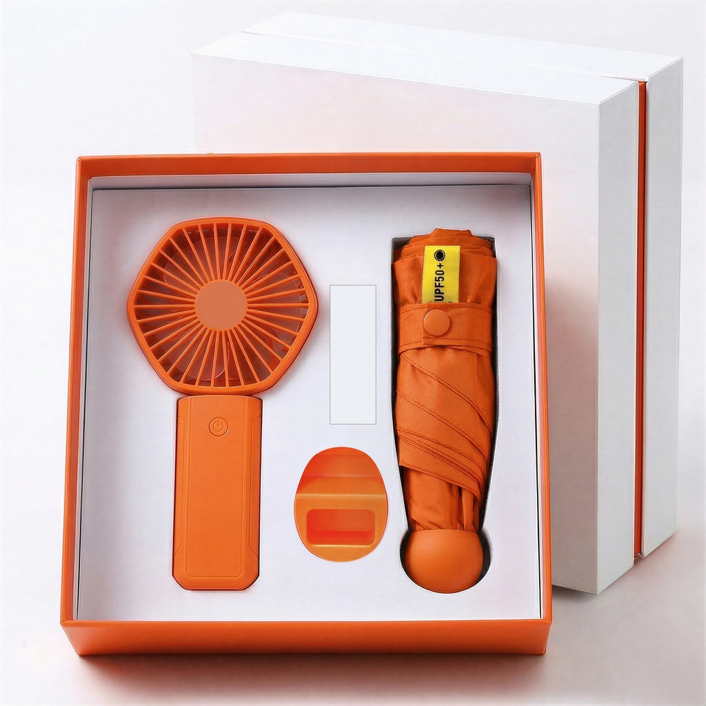 Juego de 2 piezas de ventilador y sombrilla Y09 - Naranja