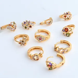 Indah kecil manset Hoop anting Huggies 18k berlapis emas CZ Zirconia anting perhiasan untuk wanita