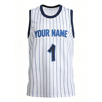 Seragam Basket Poliester Cetak Digital Biru Putih Kustom, Pencetakan Jersey Berkualitas Tinggi, Pakaian Tim Basket Cepat Kering, Kustom